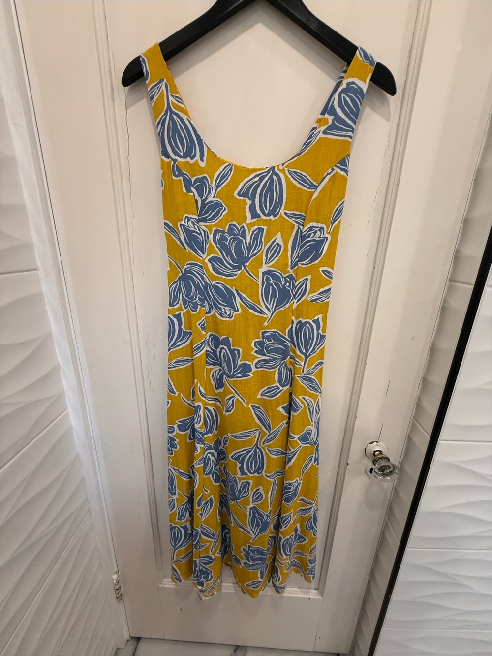 Yellow Midi Dress with Blue Floral Print